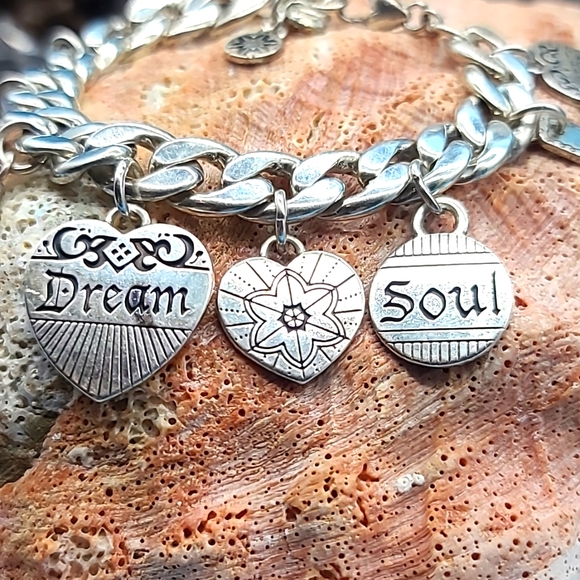 Brighton Manuscript Heart Charm Bracelet !! 1 CHARM MISSING!! ⚠️ - Picture 2 of 9